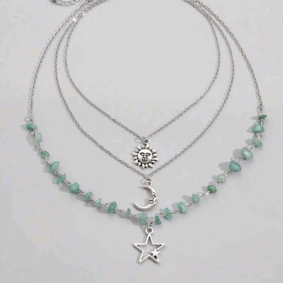 Silver 3pc Necklace Set Star, Moon & Sun Pendant - Picture 2 of 3